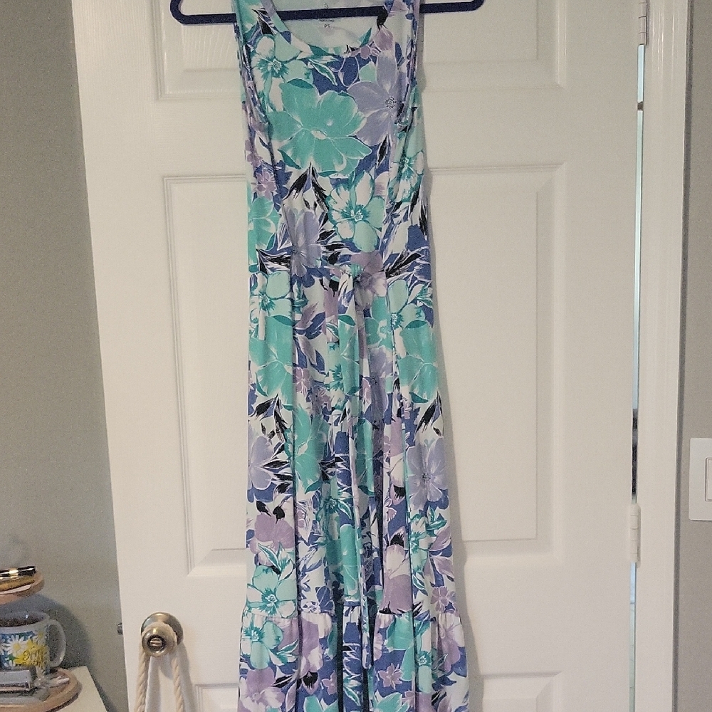 CuddlDuds Floral Sleeveless Maxi Dress - Blue and Purple